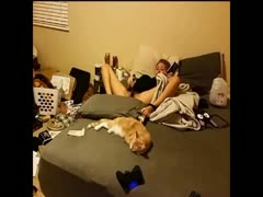 Without realizing there was a concealed camera in her chamber, the extremely attractive wife masturbated.